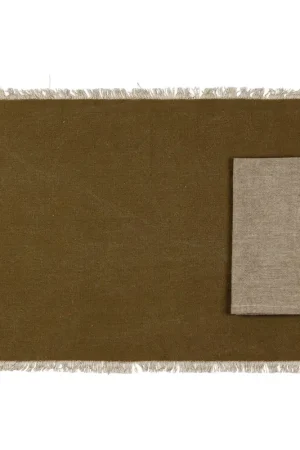 Sets de table et serviettes (x4) en coton kaki - Nemesia Vente Directe
