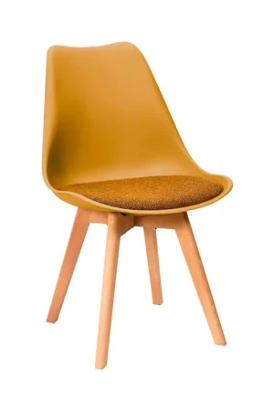 Chaise de salle à manger rembourrée jaune moutarde avec pieds bois - Emma Paiement Sécurisé