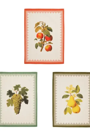 Achat Immédiat Torchons x3 en coton pommes, raisins, poires 50x70cm - Damoer