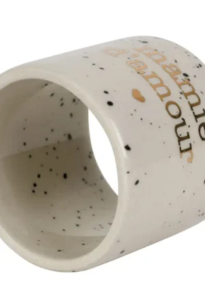 Achetez Aujourd'hui Rond de serviette "Mamie d'amour" en grès blanc moucheté d4cm
