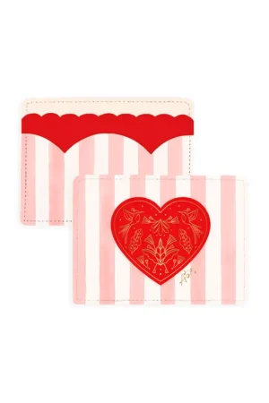Prix Cassé Porte-cartes cœur rayé rose et rouge