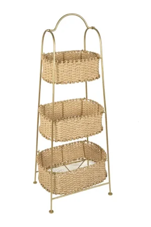 Acheter En Ligne Étagère 3 paniers en jute et fer doré h104cm - Réserve