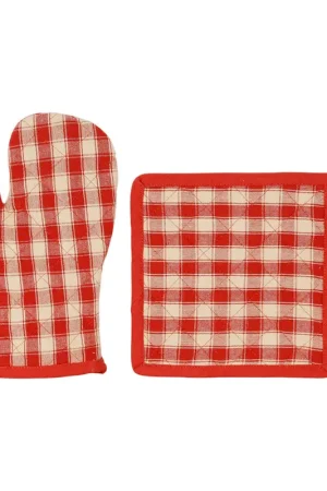 Achat Immédiat Gant manique en coton rouge 26x20cm - Campagne
