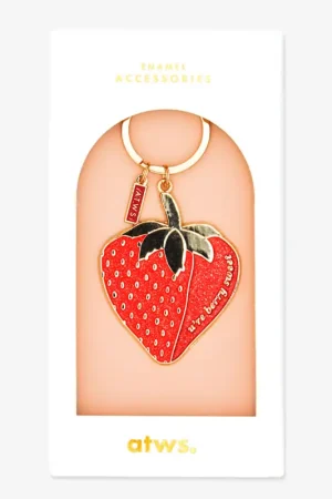 Solde Porte-clés fraise en émail rouge