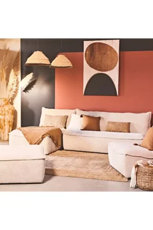 Canapé modulable 4 places avec pouf ivoire - Aubin Expédié Aujourd'hui