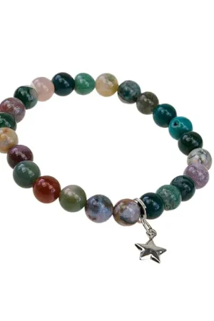 Meilleur Choix Bracelet agate multicolore perles rondes 8mm et étoile