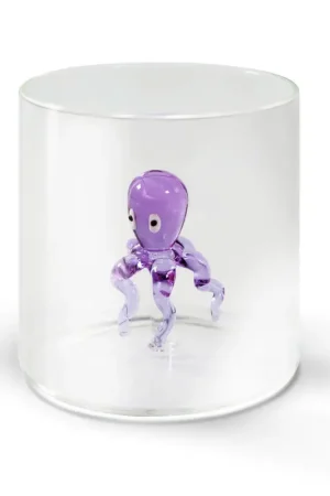 Verre à eau pieuvre violet en verre borosilicate 25cl Prix Promo