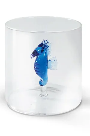 Verre à eau hippocampe bleu en verre borosilicate 25cl Vente Flash