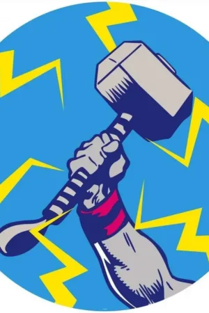 Papier Peint - Avengers Thors Hammer Pop Art 125x125cm - Rond - Intissé - Adhésif Usine Directe