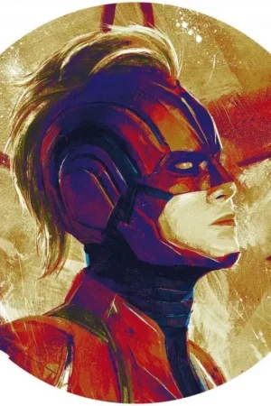 Papier Peint - Avengers Painting Captain Marvel Helmet 125x125cm - Rond - Intissé - Adhésif Achat Immédiat