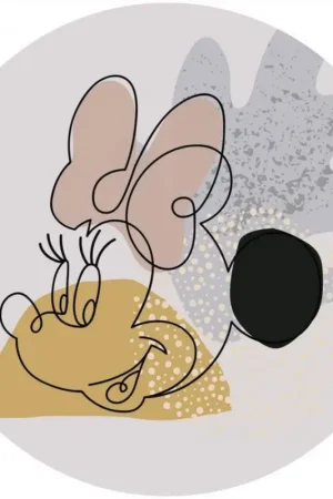 Papier Peint - Minnie Line Art 125x125cm - Rond - Intissé - Adhésif Produit De Marque