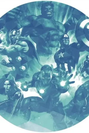 Offre Limitée Papier Peint - Avengers Blue Power 125x125cm - Rond - Intissé - Adhésif