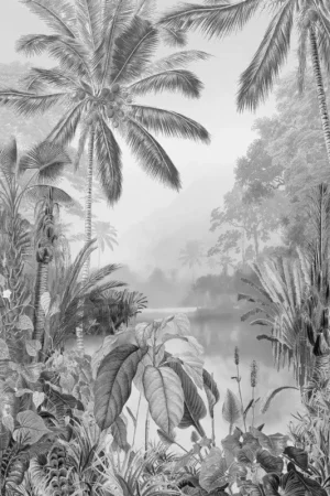 Achat Immédiat Papier Peint - Lac Tropical Black And White 200x270cm - Intissé