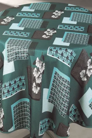 Nappe ronde anti taches motif fleur et forme géométrique Expédition Rapide