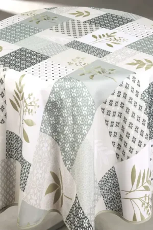Authentique Nappe ronde anti taches motifs fleurs et végétaux