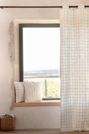 Authentique Rideau 100% coton à carreaux beige LOURMARIN