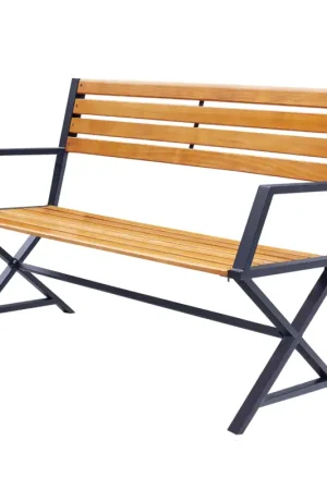 Satisfait Ou Remboursé Banc en acier de couleur noir et pin couleur teck