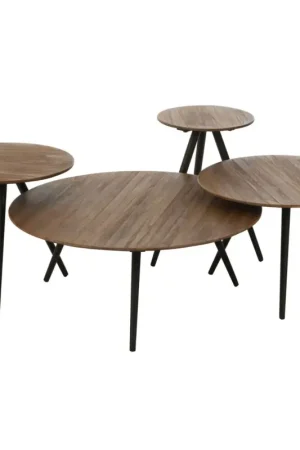 Set de 4 tables rondes en teck recyclé naturel Pas Cher
