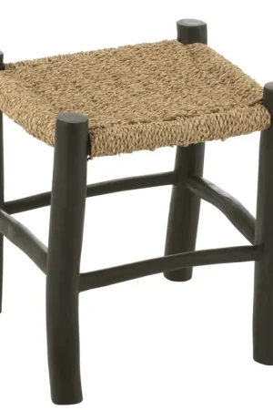 Meilleur Choix Tabouret carré en bois de teck et jonc de mer