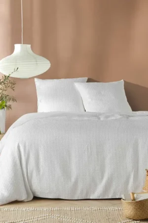 Parure de lit en microfibre gaufrée motif nid d’abeille Remise