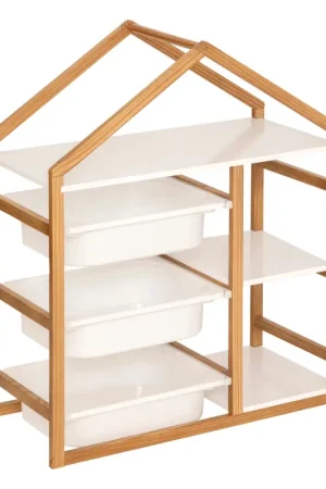 Bibliothèque enfant en forme de maison avec 3 bacs de rangement Offre Limitée