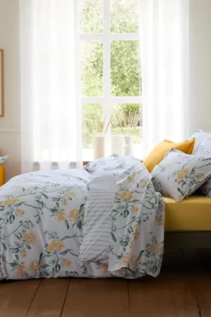 Prix Bas Parure de lit 3 pièces percale de coton floral housse de couette + taies