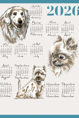 Top Vente Torchon calendrier 2026 motif chiens coton
