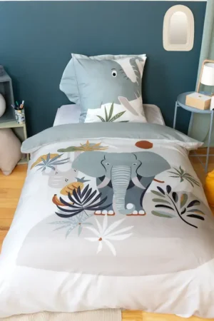 Parure de lit enfant 2 pièces éléphant housse + taie Commander Vite
