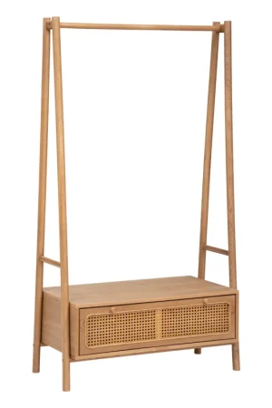 Meilleur Prix Meuble d’entrée en bois avec tringle et tiroir cannage