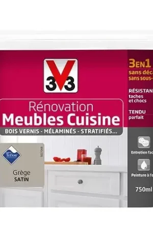 Dernier Modèle V33 Rénovation Meubles Cuisine (Bois vernis-Mélaminés-Stratifiés) Satin Grège