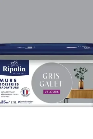 Peinture murs, boiseries, radiateurs RIPOLIN Velours Gris galet Vente Flash