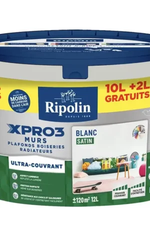 Peinture Murs, Plafonds, Boiseries & Radiateurs RIPOLIN XPro3 Blanc Satin Meilleure Vente