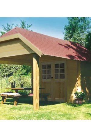 Abri de jardin en bois Cork traité 28 mm 2,98 x 2,98 + 2,65 m SOLID Achat Immédiat