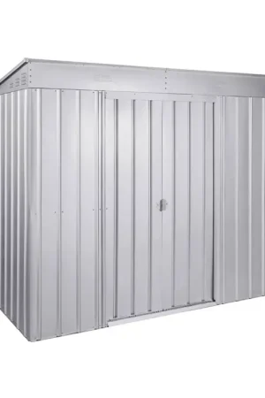 Offre Exclusive Abri de jardin en métal Skillion double porte argenté 2,42 x 1,24 x 1,99 m GLOBEL