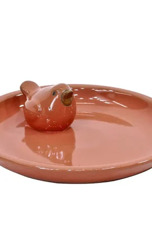 Bain d'oiseau en céramique émaillée orange Ø 21,5 x 3 cm Meilleur Choix
