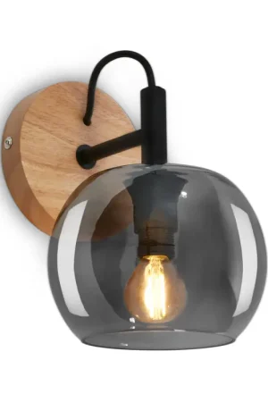 Populaire Applique en bois et verre fumé E14 10 W BRILONER