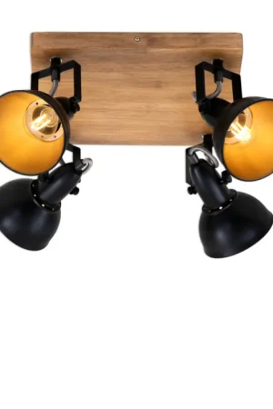 Dernier Modèle Spot avec base en bois noir et or E14 4 x 25 W BRILONER