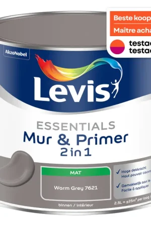 Certifié Peinture pour murs Essentials Mur & Primer 2-en-1 gris chaud 2,5 L