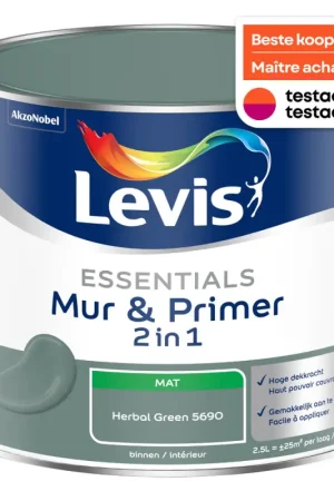 Offre Du Jour Peinture pour murs Essentials Mur & Primer 2-en-1 vert herbe 2,5 L