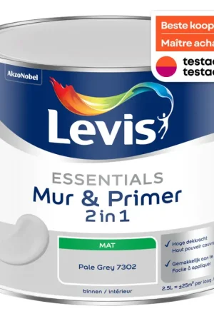 Peinture pour murs Essentials Mur & Primer 2-en-1 gris pâle 2,5 L Retour Gratuit