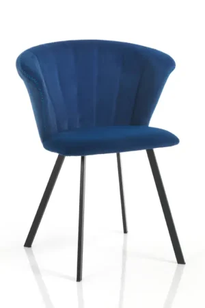 2 Chaises en Tissu Microfibre Effet Velours Bleu - Everest Prix Promo
