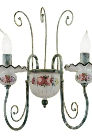 Applique 2 Lumières en Céramique Décorée à la Main et Laiton Antique - Sanremo Acheter Direct