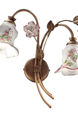 Applique 2 Lumières en Métal et Céramique Décorée à la Main avec Rose - Pisa Nouveauté