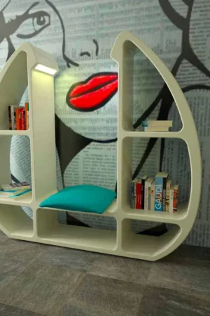 Seulement Aujourd'hui Bibliothèque de design moderne en Solid Surface® Shelley faite à la main