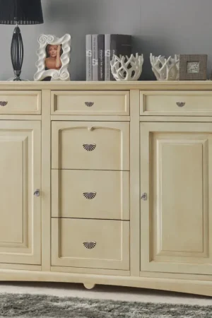 Buffet classique en bois Tanganyika avec 6 tiroirs et 2 portes fabriqué en Italie - Bragi Livraison Express