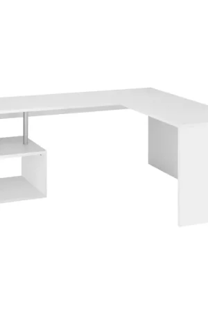 Bureau d'Angle Moderne Design Bois Blanc Brillant ou Ardoise - Michel Pas Cher