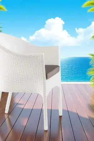 Chaise empilable en aluminium recouverte d'osier blanc - Bruma Soldes