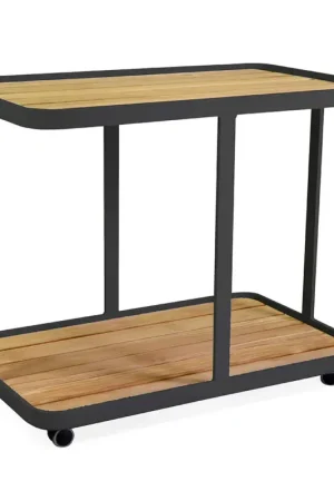 Seulement Aujourd'hui Chariot en aluminium de différentes finitions avec roues et plateau en teck - Tente
