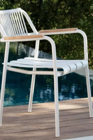 Prix Bas Lot de 2 fauteuils de jardin en aluminium avec dossier en corde - Resplendent