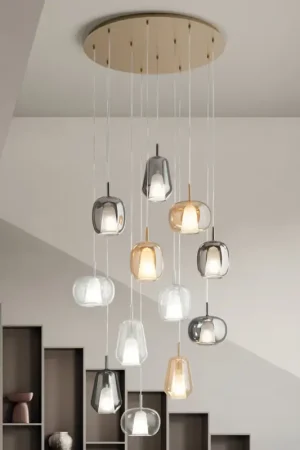 Acheter En Ligne Lustre à 12 lumières en verre et fil transparent fabriqué en Italie - Trilly
